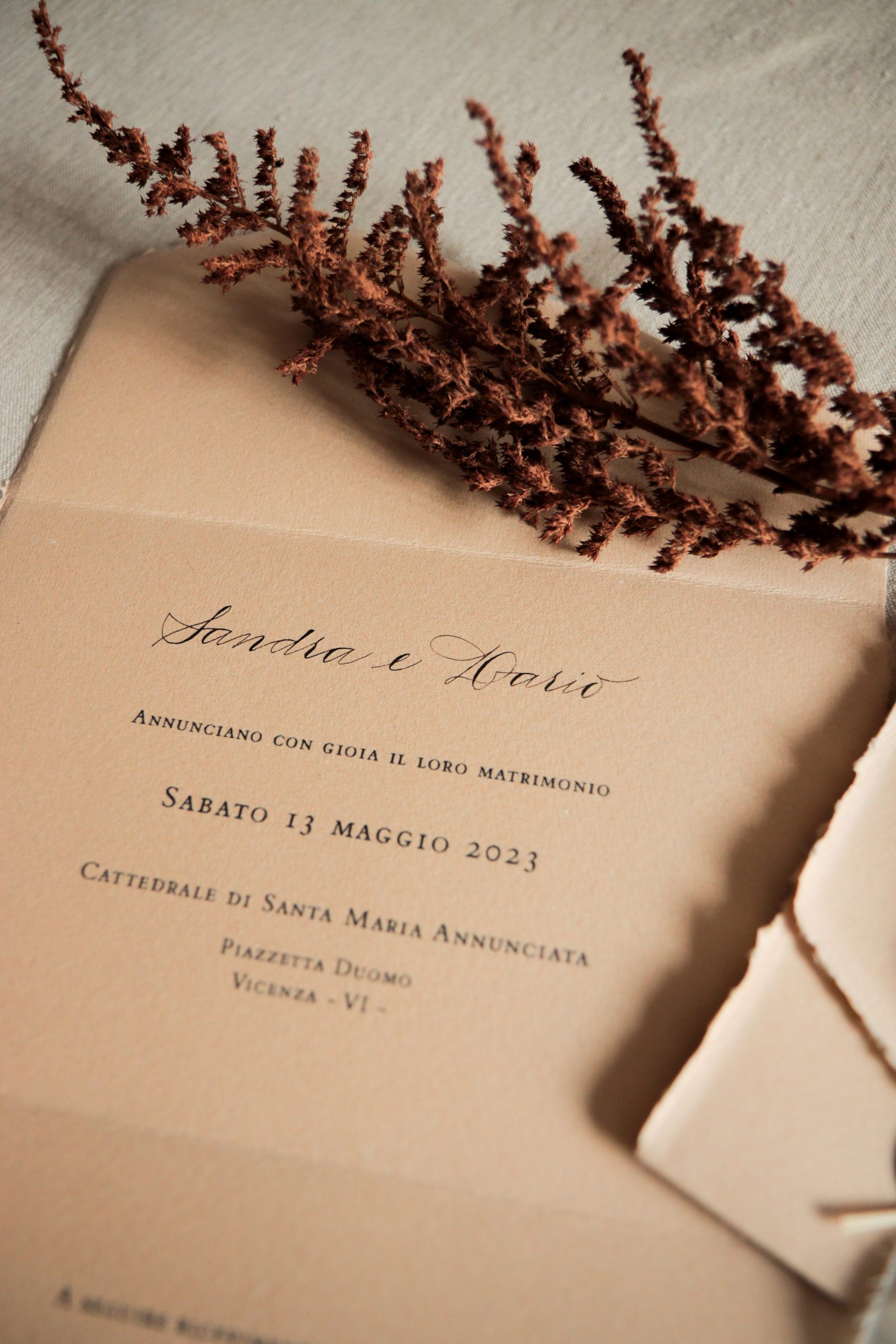 Inviti e partecipazioni matrimonio in calligrafia - Modello Tramonto